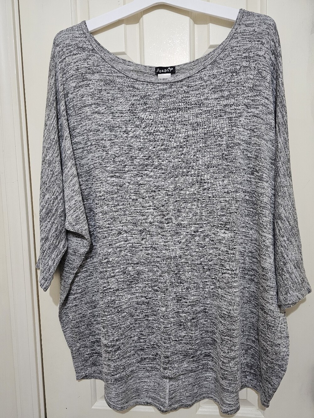 Casual Oversized Gray Marled Knit Top